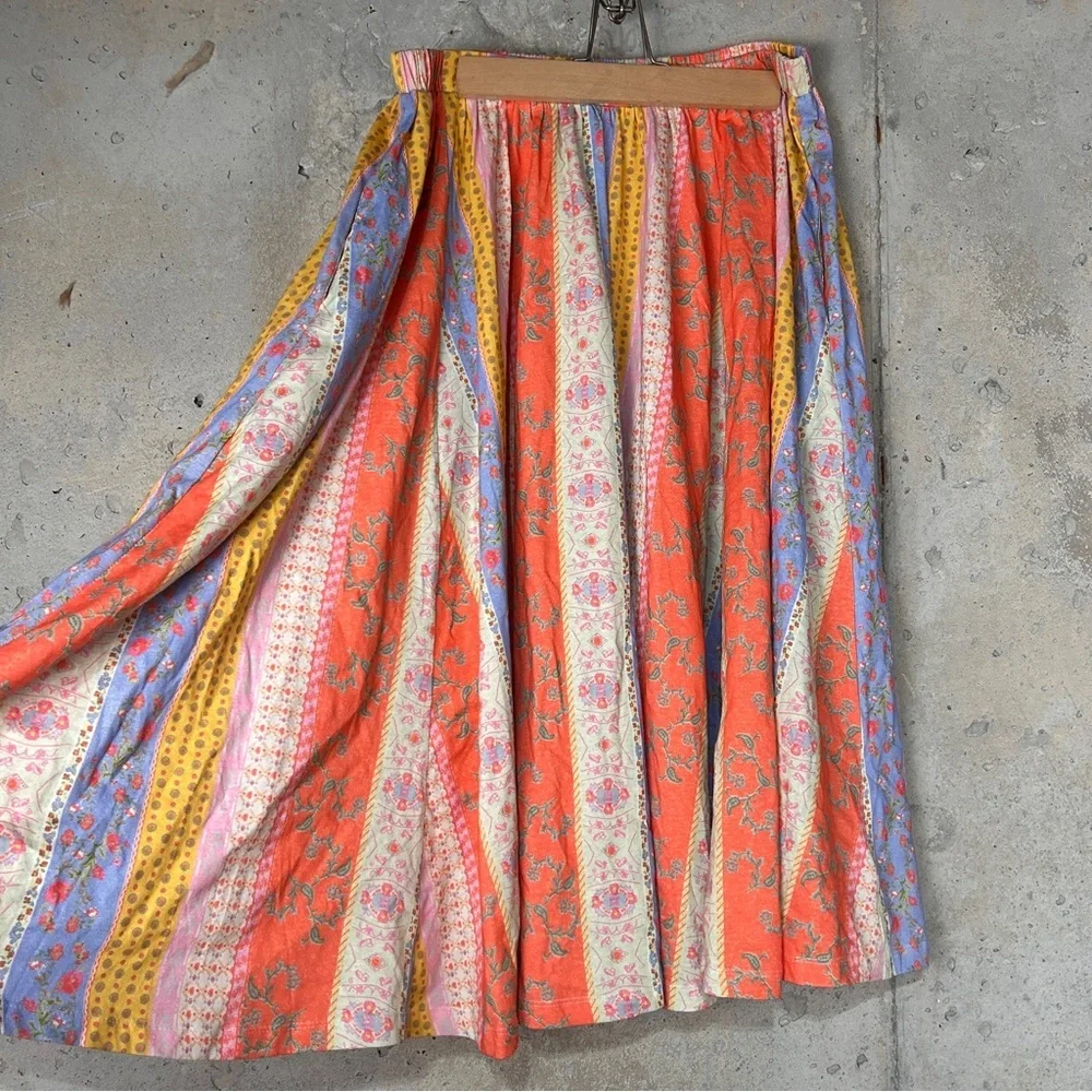 Free people coral lavender yellow floral patchwork midi skirt bralette set large - Picture 4 of 13